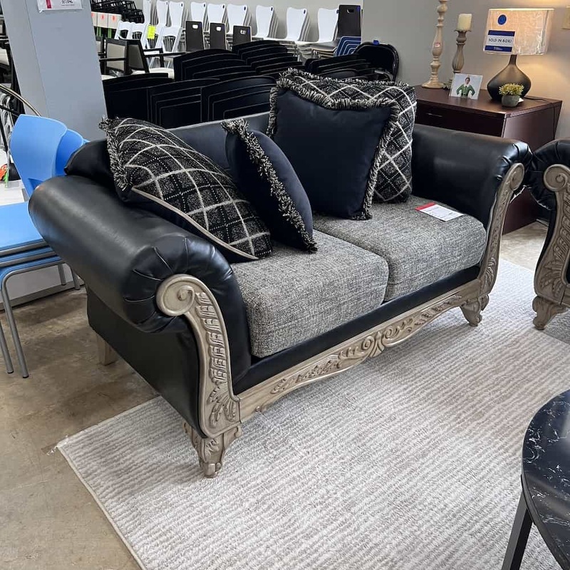 69″ Hughes Furniture Two Tone Ebony and Beige Loveseat Sofa Couch Office Furniture Liquidations