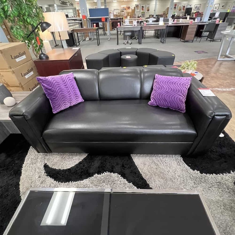 74″ Funky Sofa Black Vinyl Modern Sofa Couch Office Furniture Liquidations