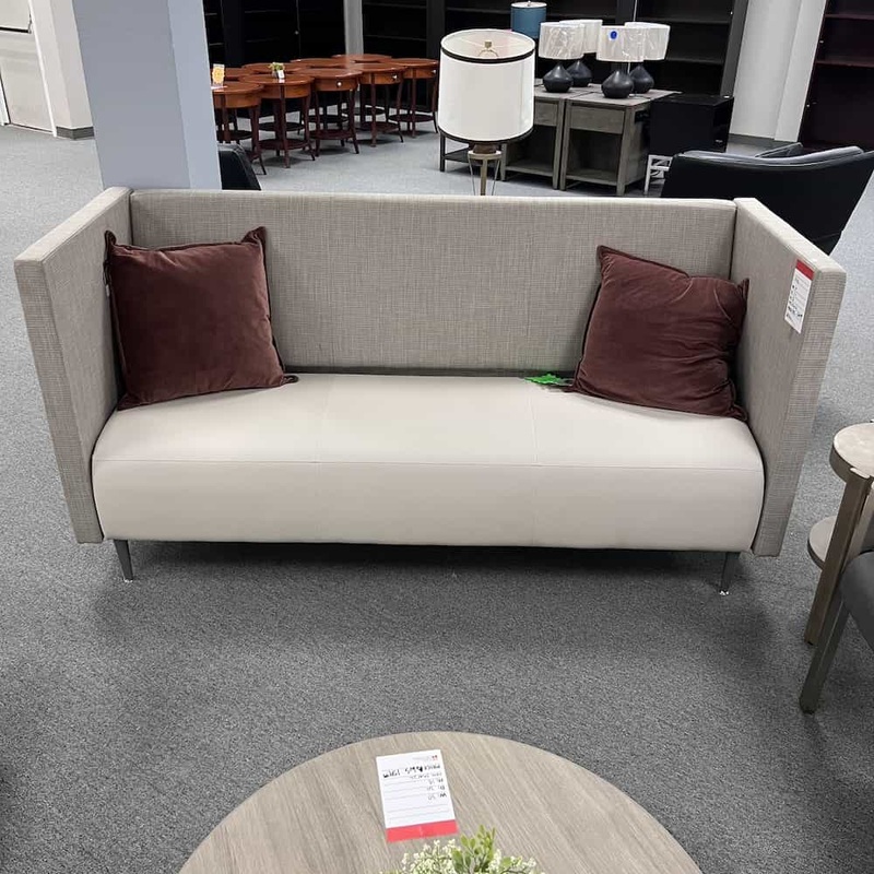 74″ W x 27″ D Krug Taupe and Beige Privacy Lounge Commercial Use Sofa Couch Office Furniture Liquidations