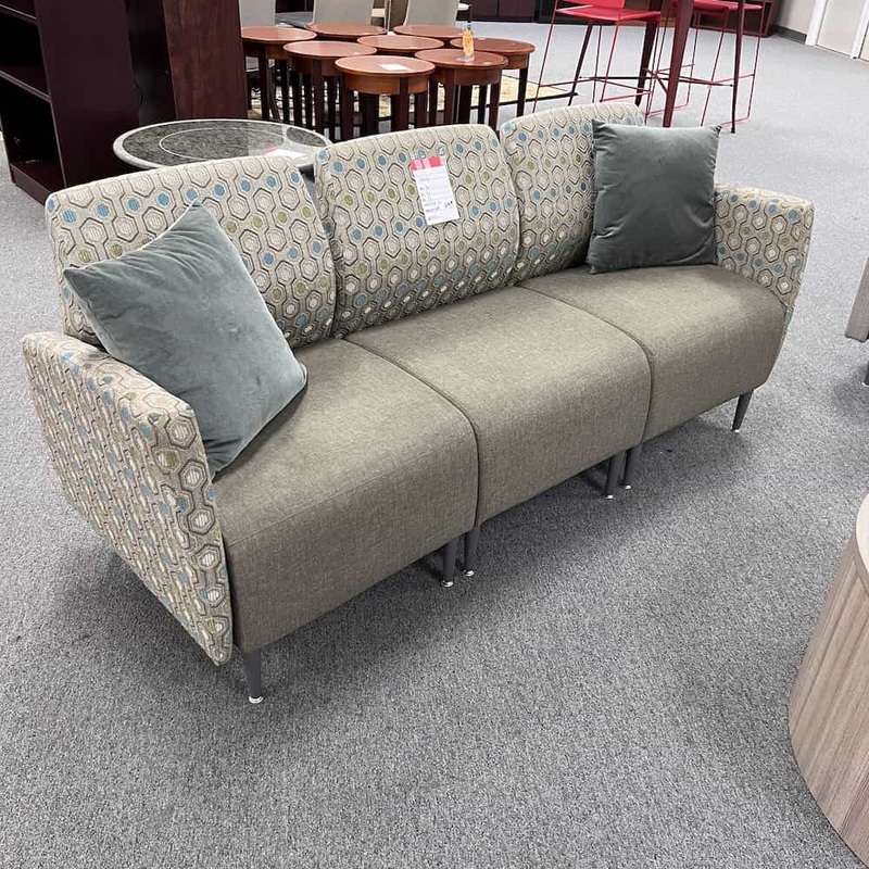 76″ W x 26″ D Krug Taupe, Blue and Yellow Commercial Use Sofa Couch Office Furniture Liquidations