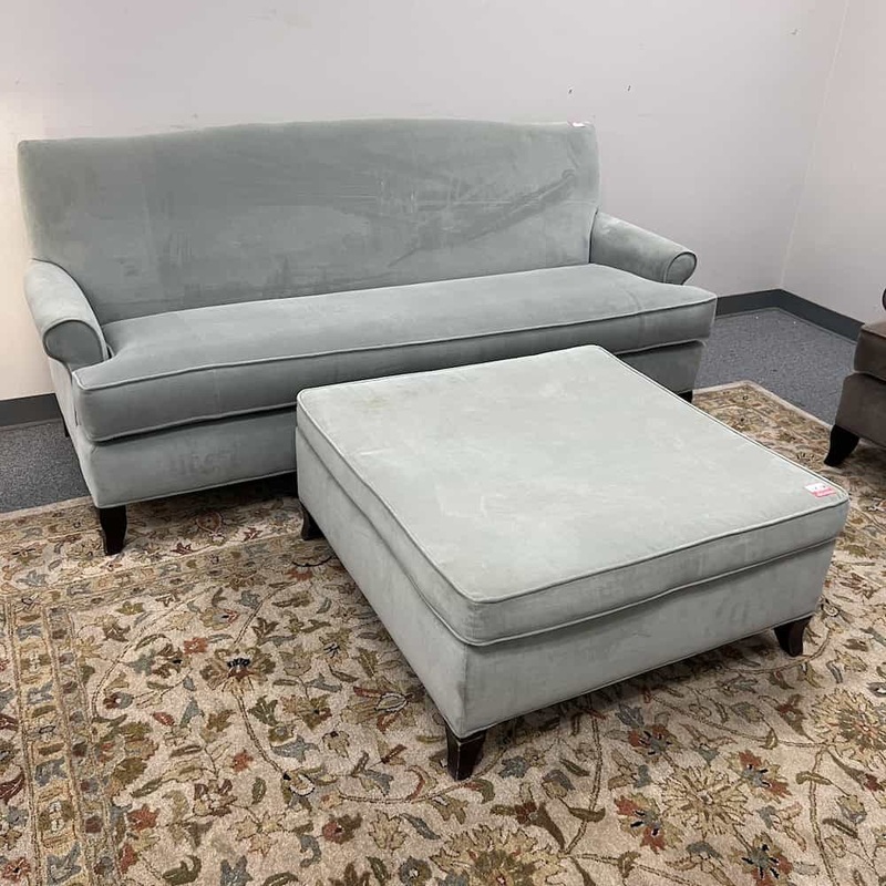 80″ W Light Blue Velour Transitional Sofa Couch Office Furniture Liquidations
