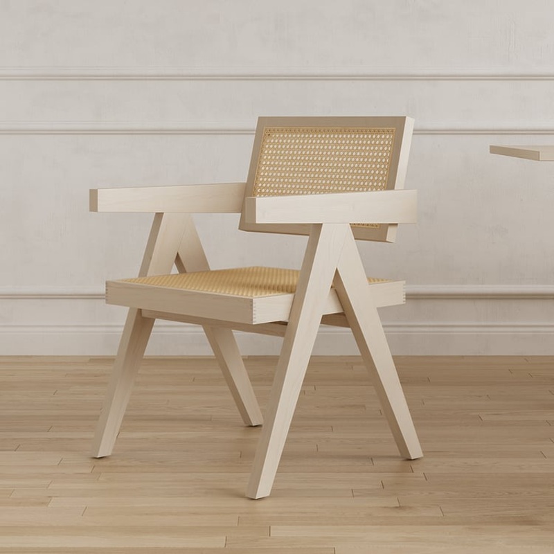 Archic Series Japandi Modern Wood Dining Chairs Washed White