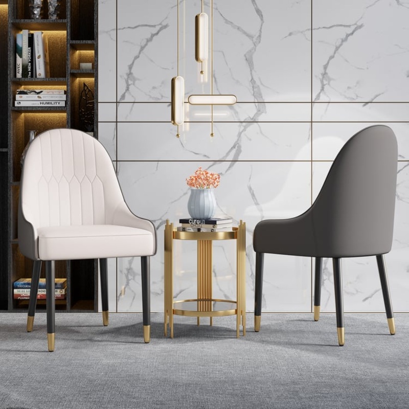 Darg Series Set of 2 Modern Dining Chairs with PU Leather Upholstery White and Gray
