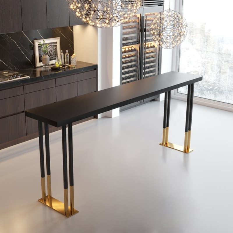 Hover 63″ Black Rectangle Indoor Bar Table Stainless Steel in Gold