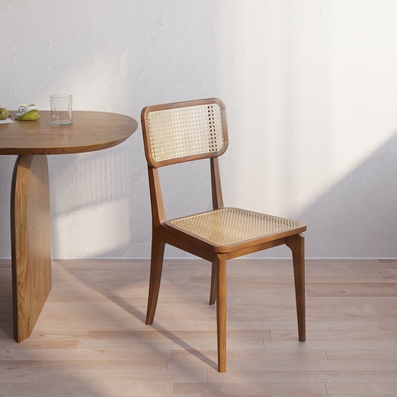 Japandi Modern Ash Wood Dining Chairs Walnut