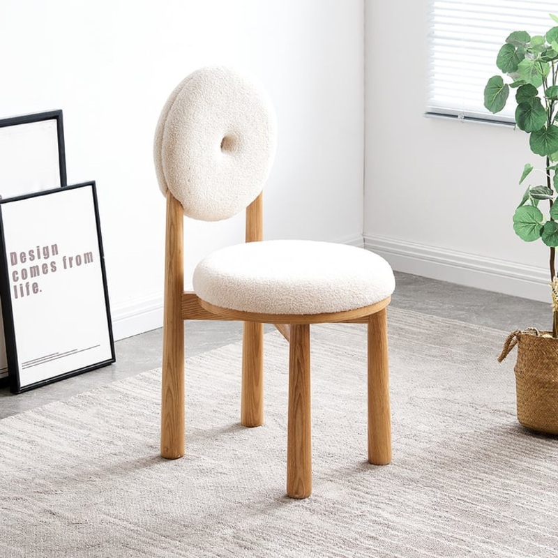 Japandi Modern Dining Chairs with Sherpa Upholstery White