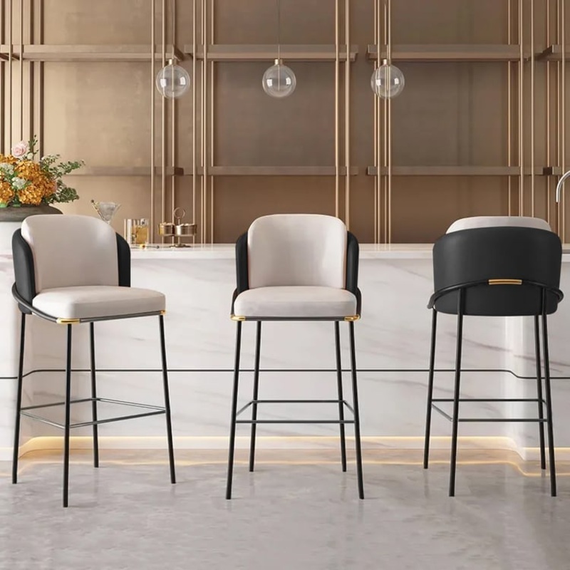 Linenic Series Set of 2 Modern PU Leather Bar Stools with Upholstery Black