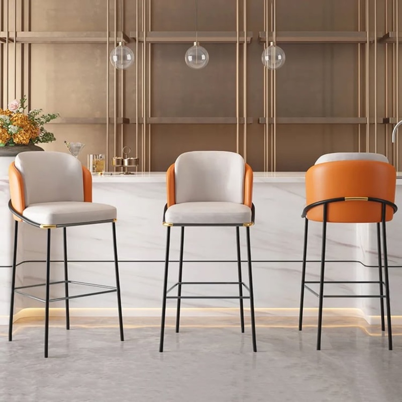 Linenic Series Set of 2 Modern PU Leather Bar Stools with Upholstery Orange