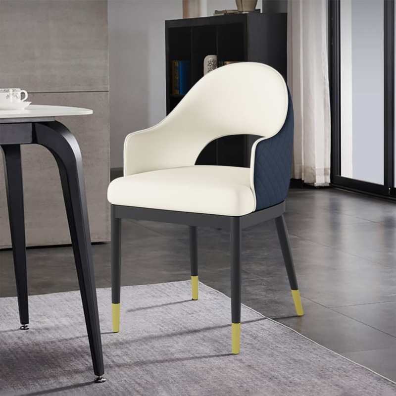 Modern White & Blue Upholstered Dining Chair Open Back Arm Chair (Set of 2)