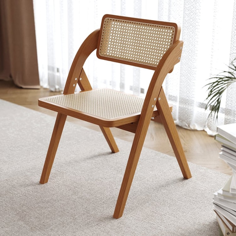 Set of 2 Japandi Folding Solid Wood Walnut Dining Chairs