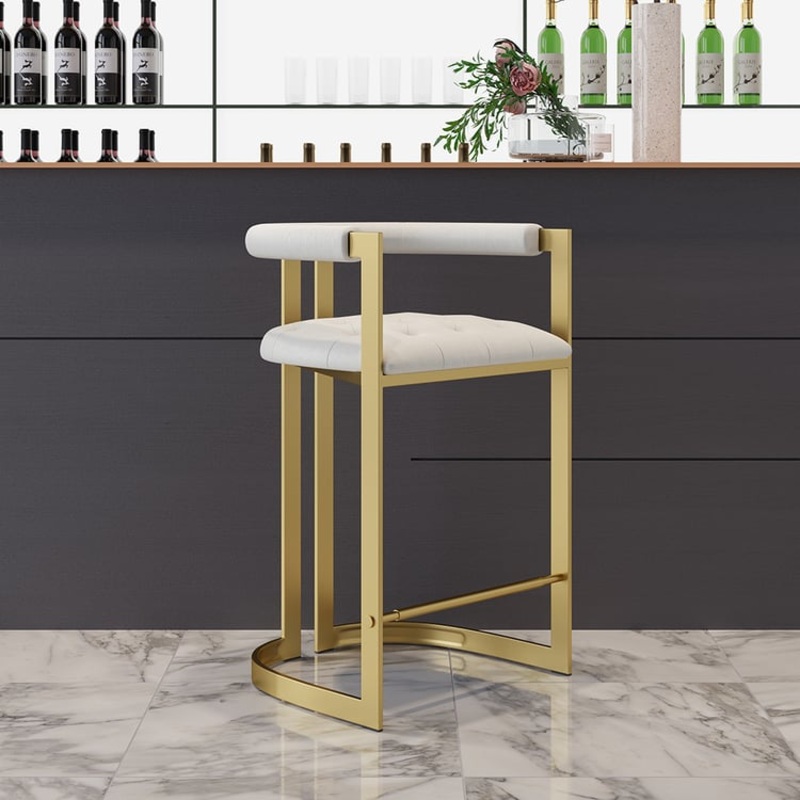 Set of 2 Modern Counter Stool with Back White Upholstery in Gold