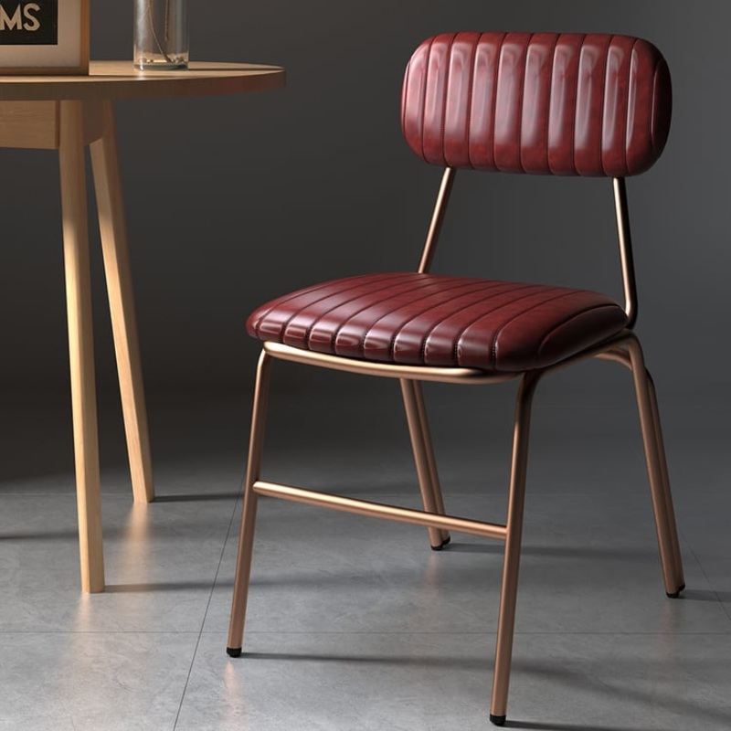 Set of 2 Modern Dining Chairs with Faux Leather Upholstery Wine Red