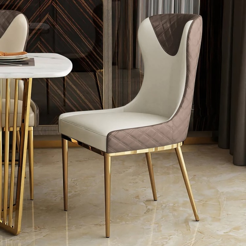 Set of 4 Modern Dining Chairs with PU Leather Upholstery White and Brown
