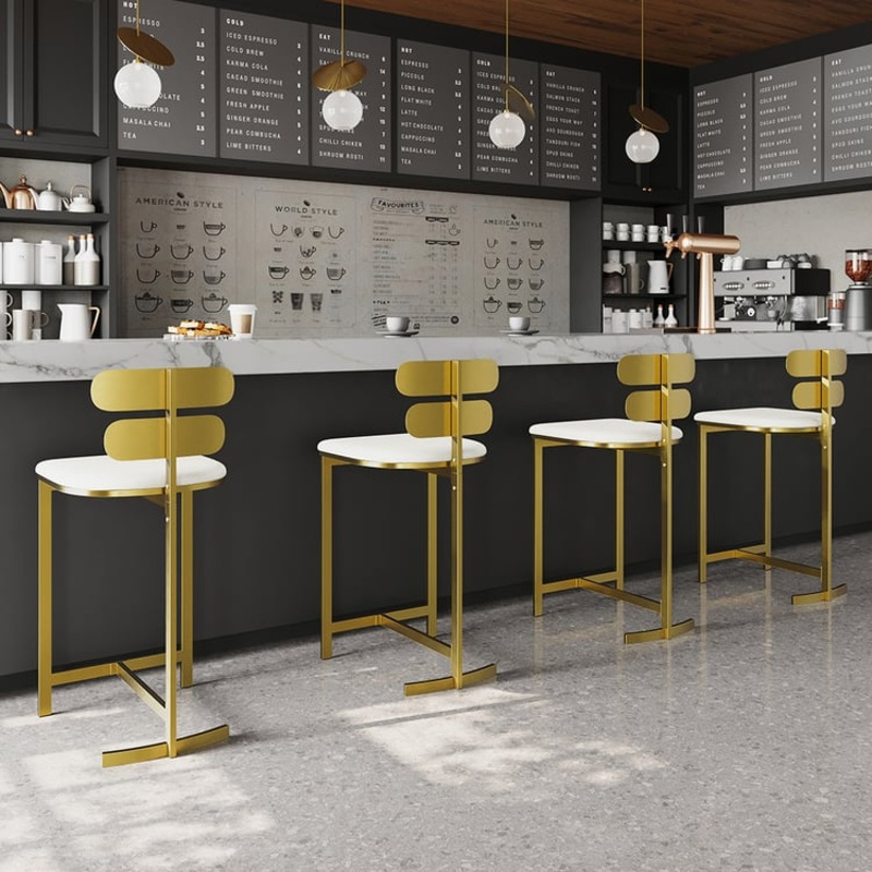 Set of 4 Modern PU Leather Counter Stools with Upholstery White