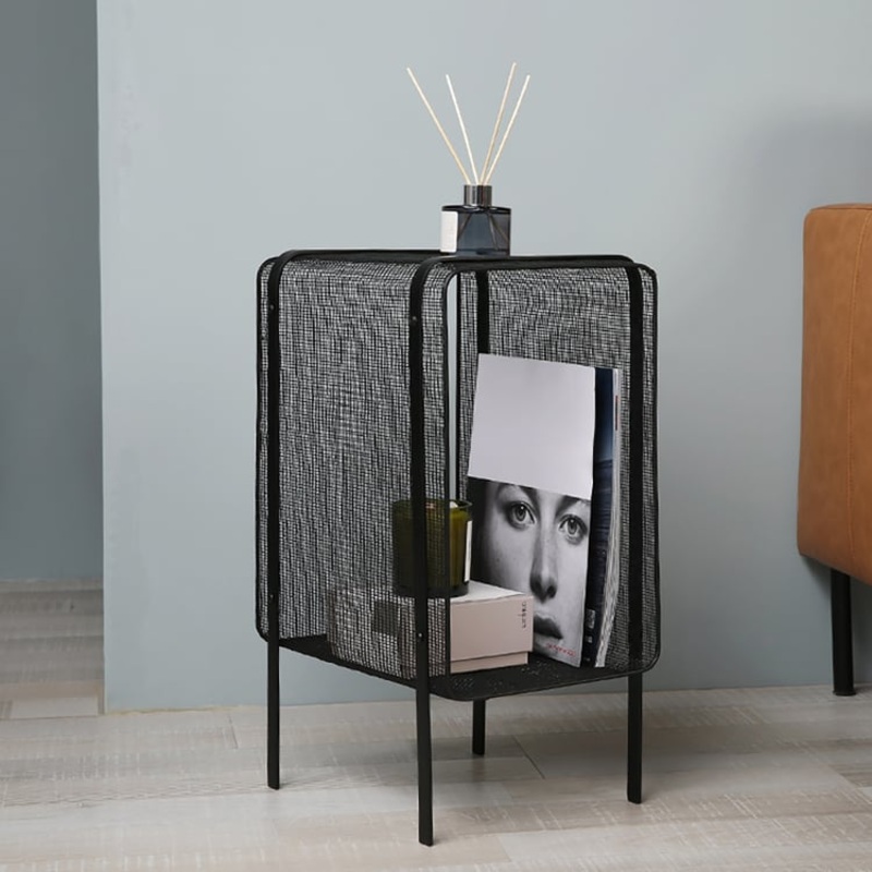21″ Modern Metal Rectangular Black Magazine Rack with Open Storage