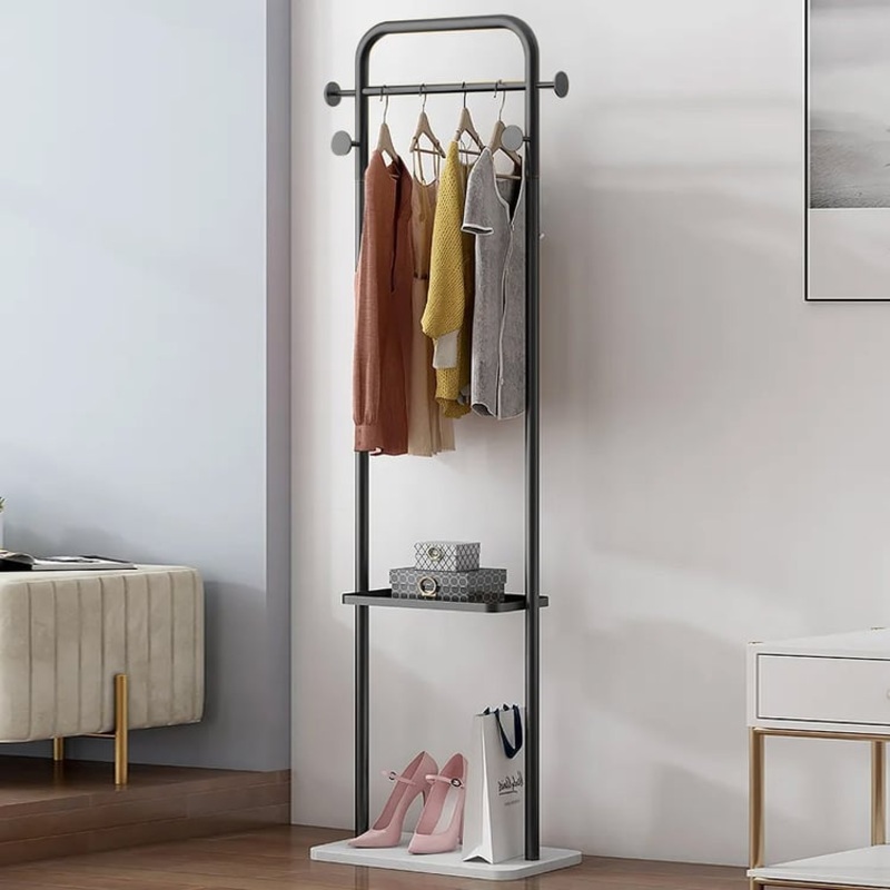 66″ Modern Freestanding Rail Cloth Rack with Marble Base