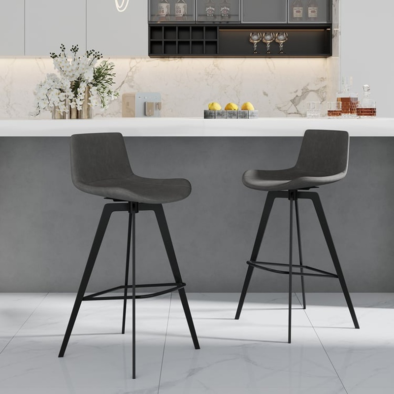 Linesly Series Set of 2 Mid-Century Modern Swivel PU Leather Bar Stools with Upholstery