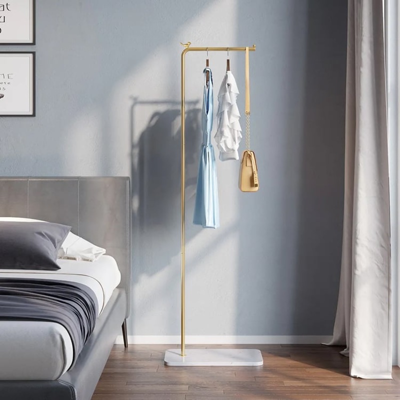 77″ Modern L-Shaped Metal Cloth Rack with Marble Base