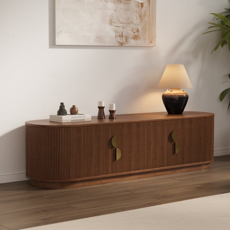 63″ Solid Wood Fluted Oval TV Stand