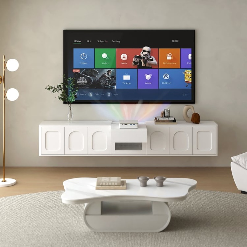 69.3″ Floating White TV Stand for Projector\t