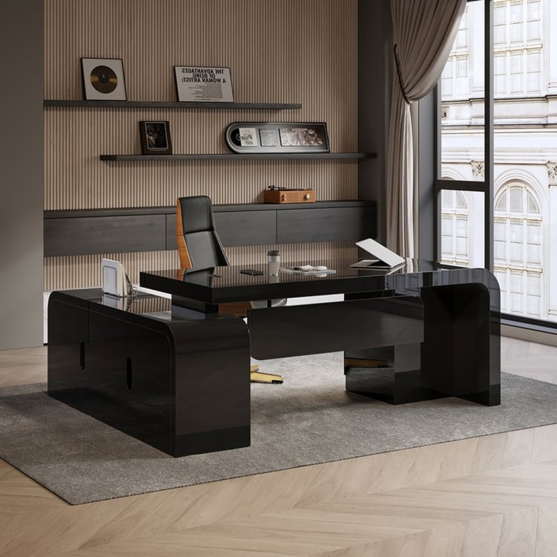 Chicent Modern Black L-shaped Executive Desk with Ample Storage Right Hand (70.9'')