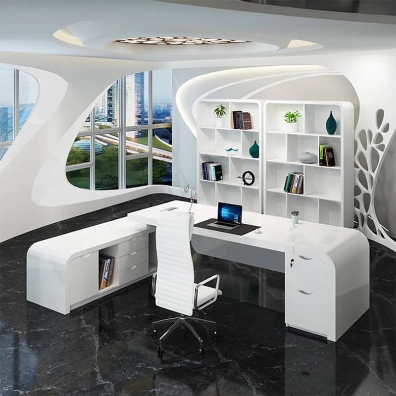 Chicent White L-shaped Modern Executive Desk with Ample Storage Left Hand (63'')
