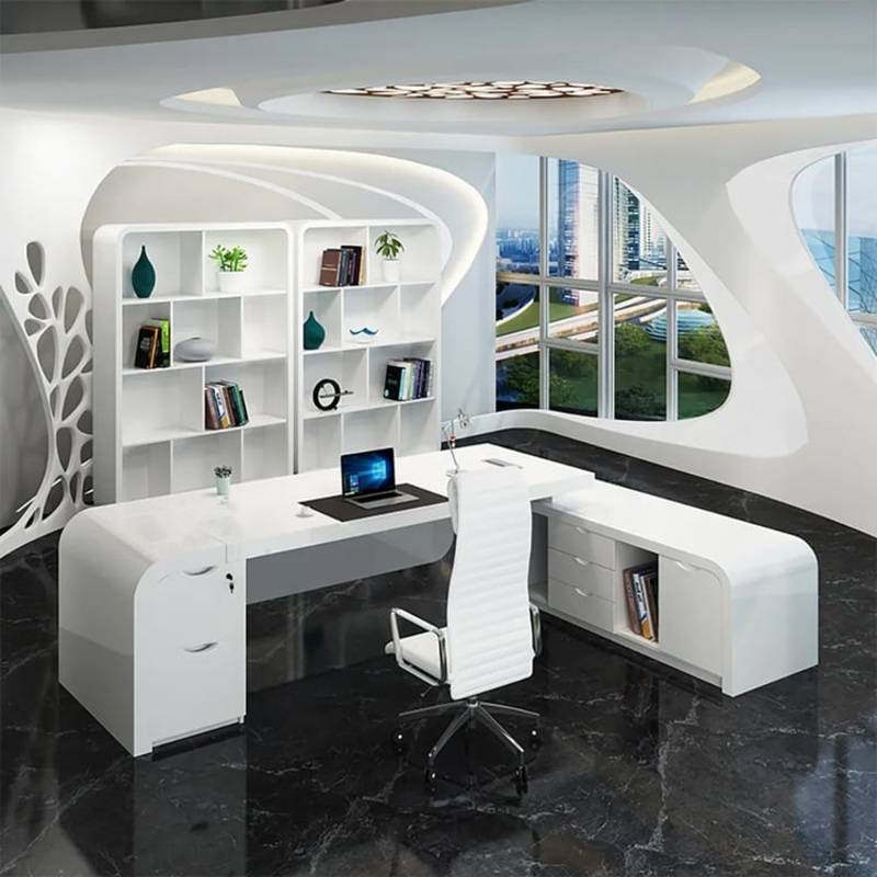 Chicent White L-shaped Modern Executive Desk with Ample Storage Right Hand (63'')