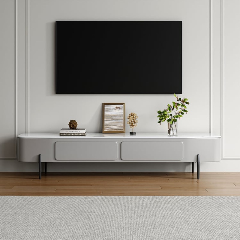 Galure Modern Long Light Gray Faux Marble TV Stand Storage Media Console for 75'' TV