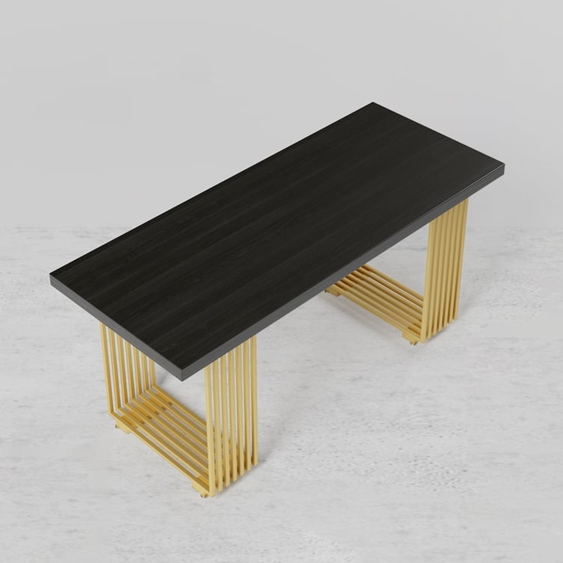 Modern 47.2″ Rectangular Home Office Desk with Solid Wood Top and Gold Frame