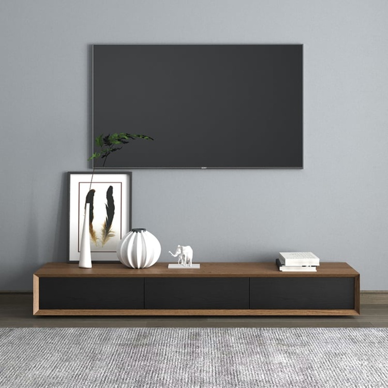 Modern 71 Inch Walnut TV Stand Rectangle Media Stand Walnut TV Console with 3 Drawers
