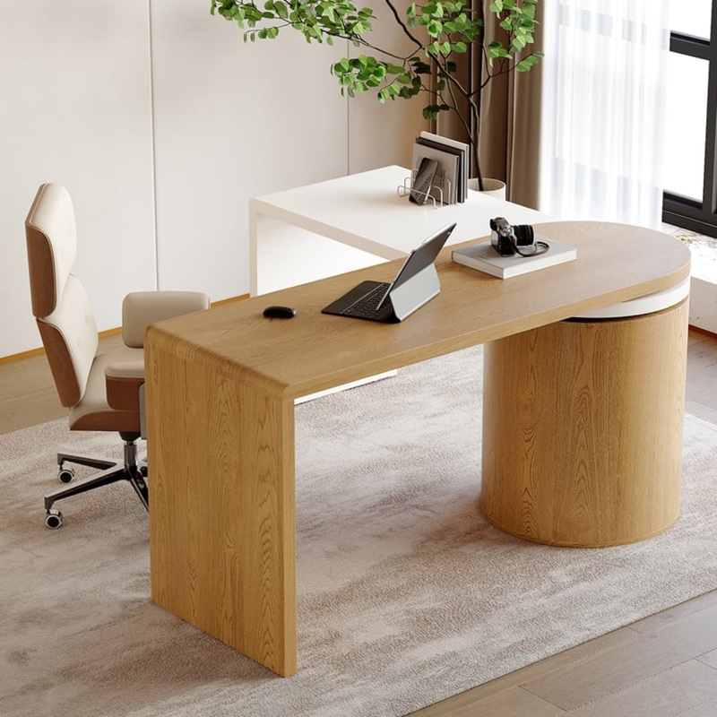 Modern Rotatable L Shaped Executive Desk with Cabinet & 2 Drawers  (59.8'')