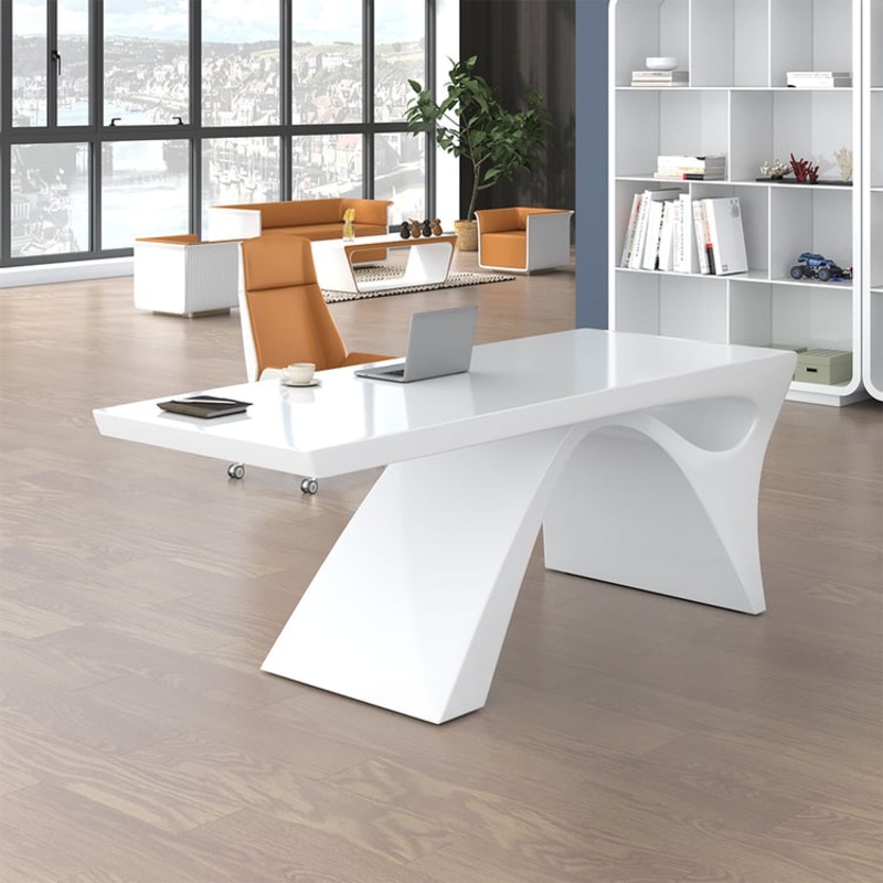 Modern White Computer Desk Rectangular Office Desk with Pedestal Base (71″)
