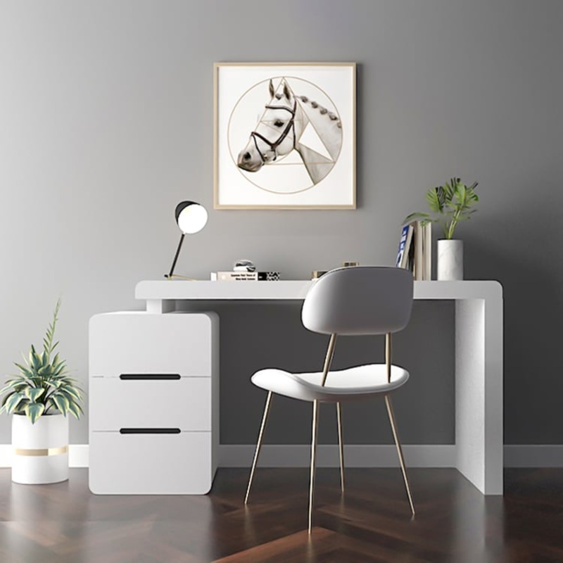 Mular White 3-Drawer Writing Desk with 3 Drawers Office Furniture (63″