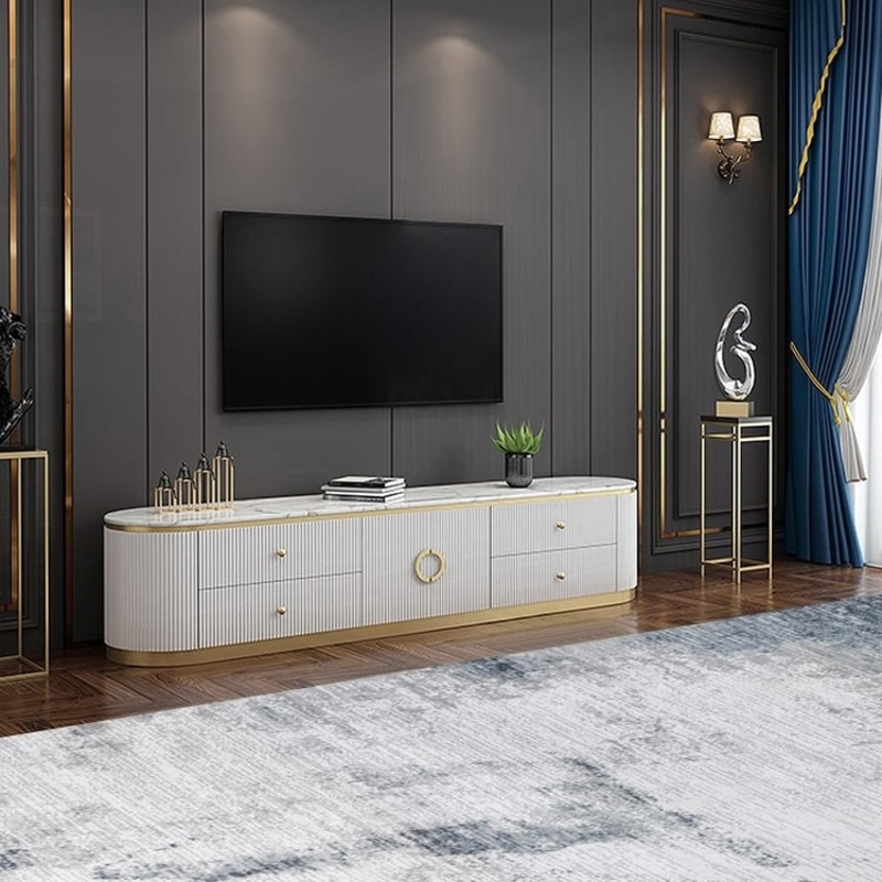 Plalue Modern White Long 86 Inch TV Stand with 4 Drawers for TV Up to 100 Inch