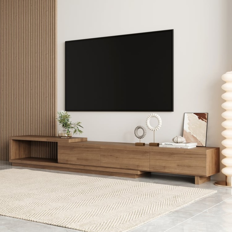 Quoint Extendable Walnut TV Stand with 3 Drawers(71″-100″)
