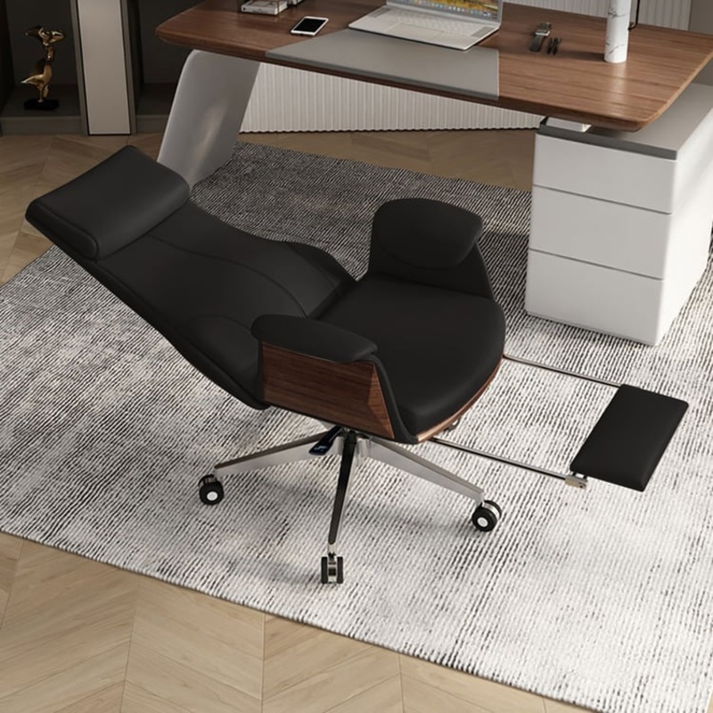 Reclining Leather Office Desk Chair High Back Adjustable Swivel Black Executive Chair