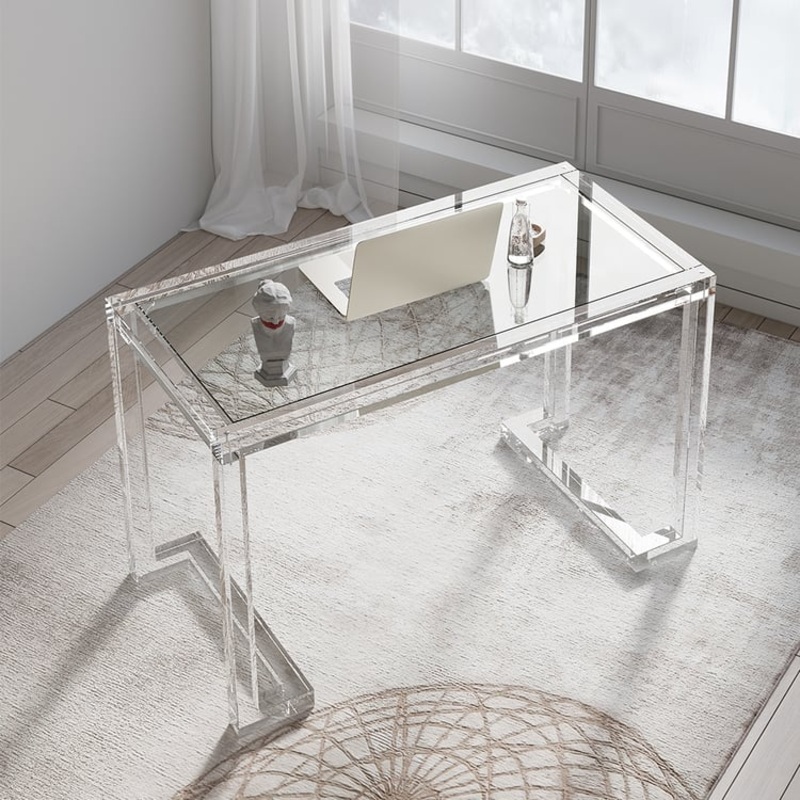 Savea 39.4″ Modern Rectangular Clear Tempered Glass Office Writing Desk