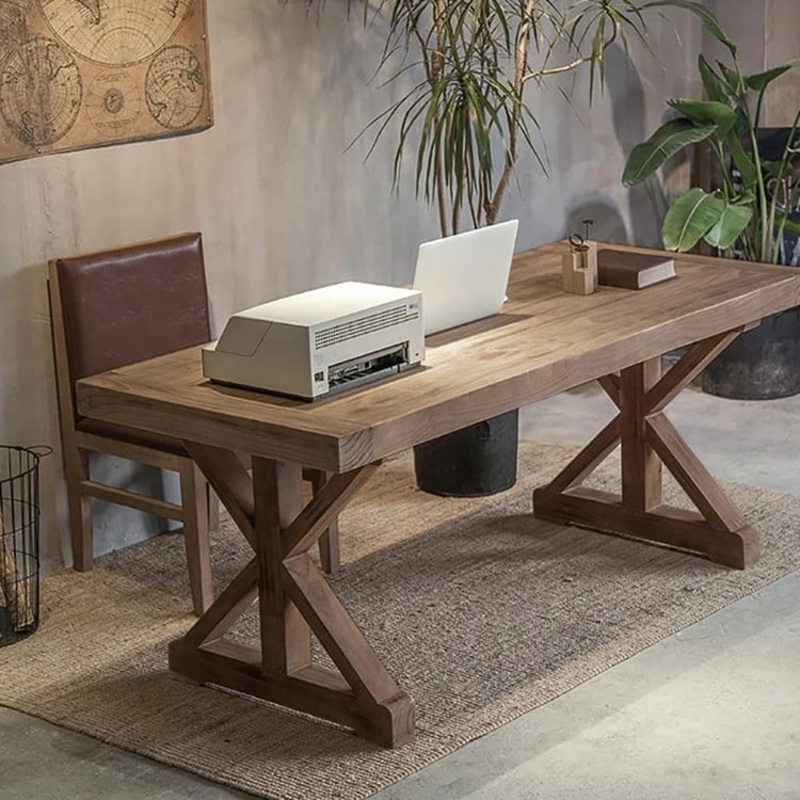 Vintage Style Rectangular Pine Wood Farmhouse Desk in Natural  (59.1″)