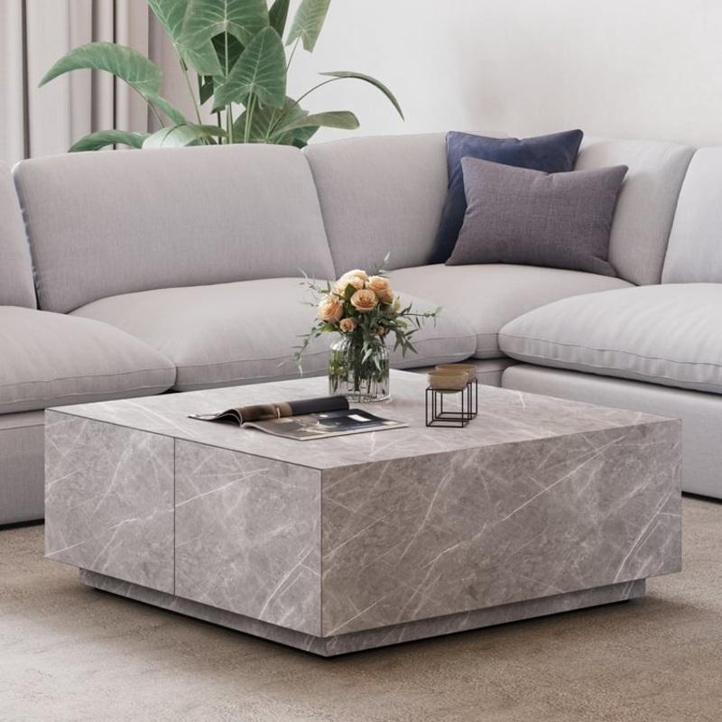 35″ Square Concrete Veneer Block Coffee Table with 4 Drawers