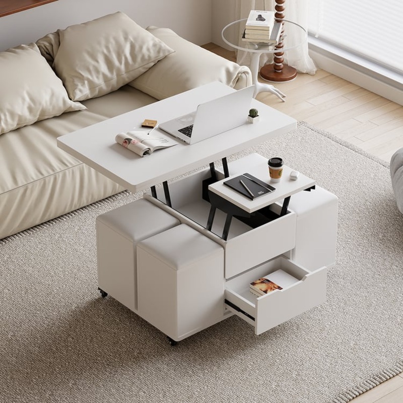 39″ Lift-Top Foldable Coffee Table with 4 Stools & Storage