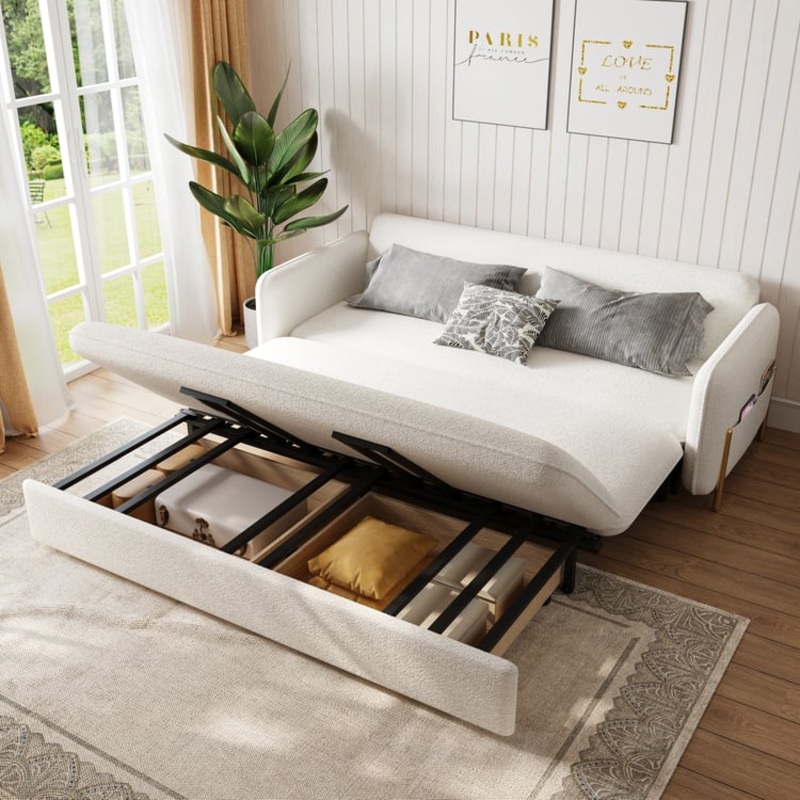 54″ Boucle Convertible Sleeper Sofa 2-Seater