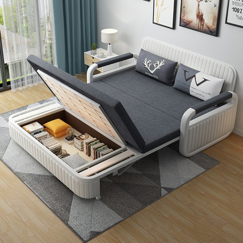 62″ Linen Sleeper Sofa 2-Seater