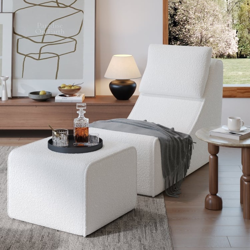 Boucle Armless Upholstered Accent Chair with Ottoman