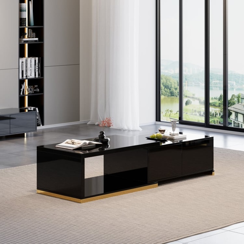 Mordelle Rectangle Extendable Glossy Coffee Table(39″ -71″)