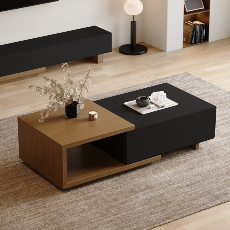 Quoint Walnut Extendable Coffee Table with 2 Drawers(47″-69″)