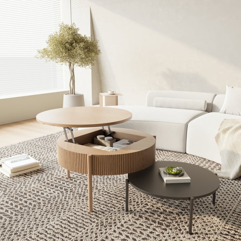 Round Lift Top Nesting Natural Coffee Table Set(24″-30″)