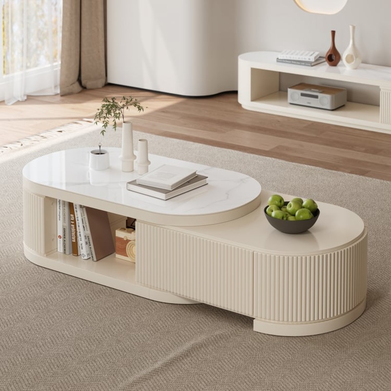 Velar Extendable Sintered Stone Top Coffee Table with Storage(47″-67″)
