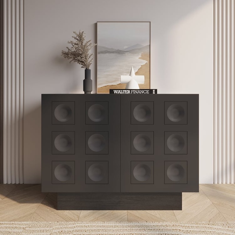 41″ Black Sideboard Buffet Doors&Drawers Modern Circle Patterned Kitchen Cabinet