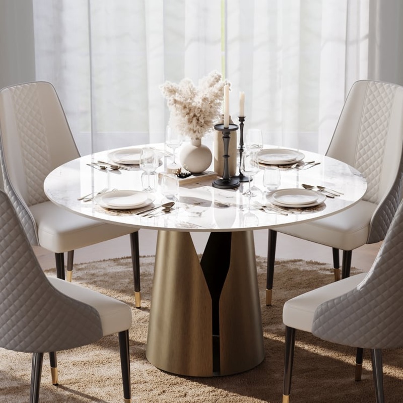 47″ Sintered Stone Round Dining Table with Carbon Steel Base Seats 2-4 People