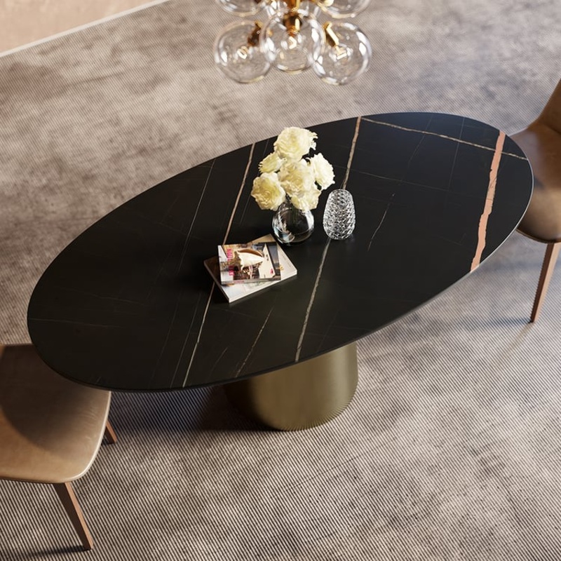63″ Affordable Luxury Modern Oval SinteredStone Dining Table Seats 4-6 People